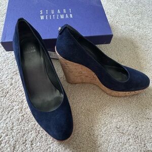 Stuart Weitzman Blue Wedge Shoes with Cork Heel